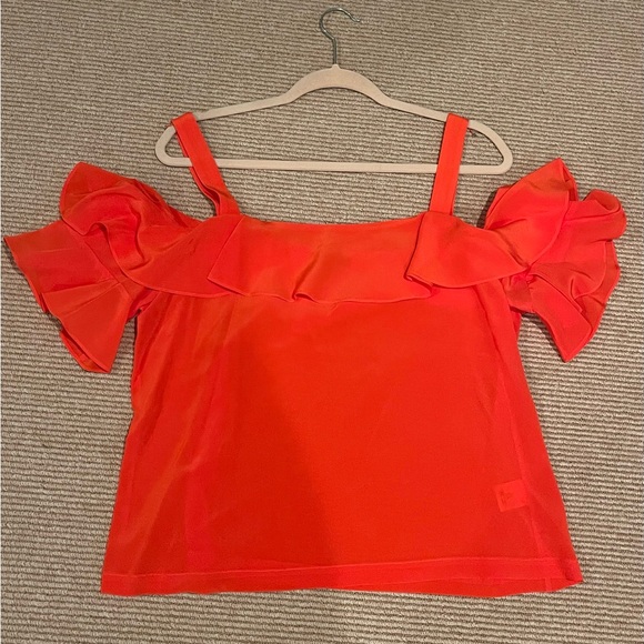 J. Crew Bright Red Ruffled Blouse - Picture 2 of 11